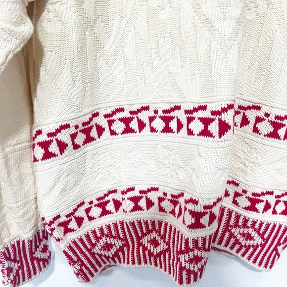 Cabin Creek Vintage Sweater Aztec Western Red and Cream Mock Neck Size Large - Picture 2 of 6